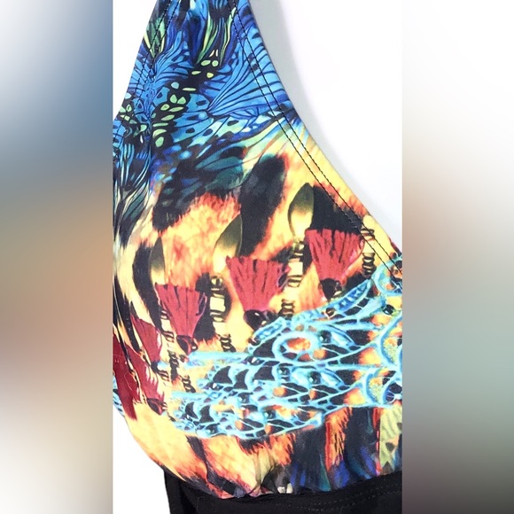 Butterfly Leopard Lace Tassle Bead Printed Tankini TOP ONLY Plus Size 2X XXL - Picture 3 of 6